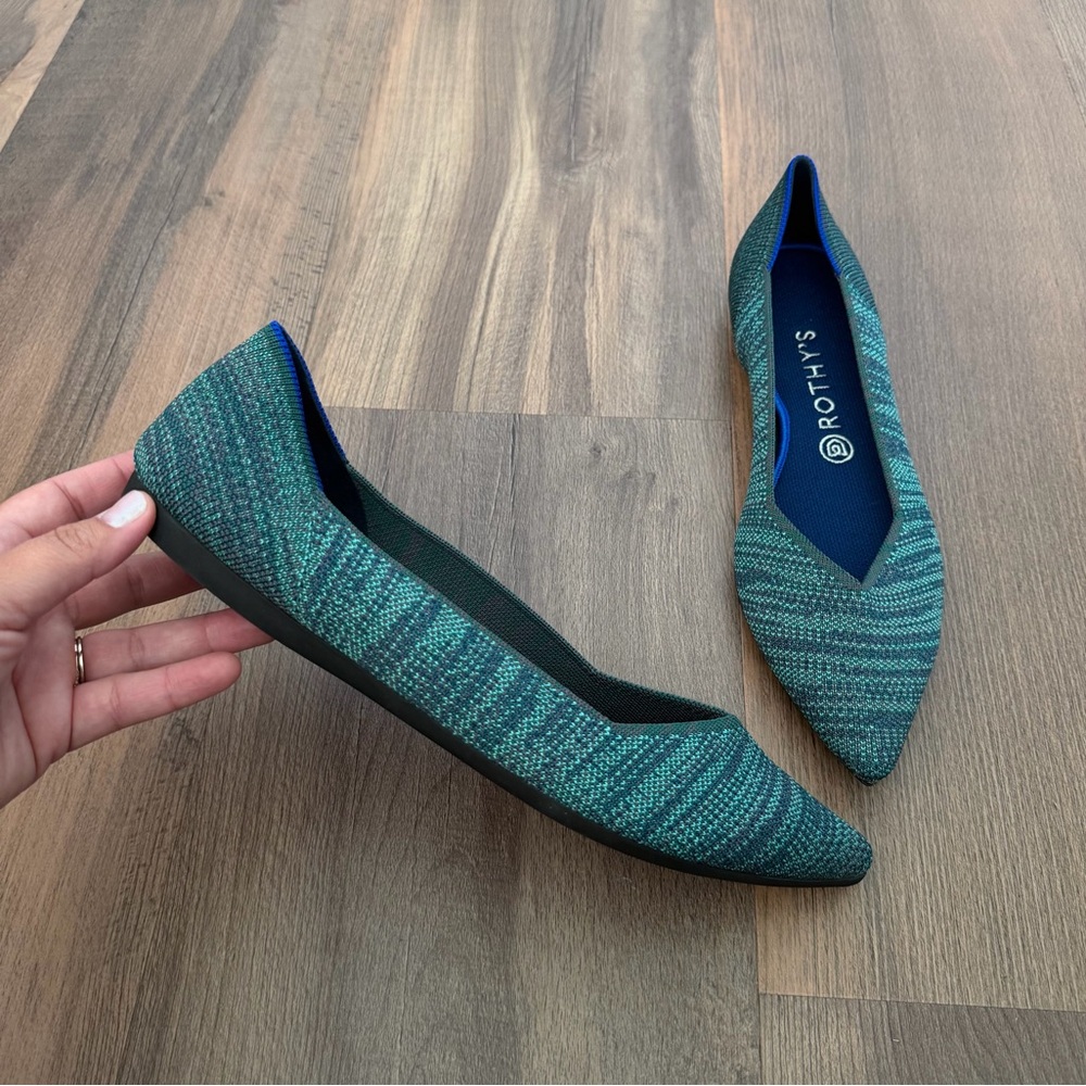 NEW Rothy's The Point Pointed Toe Slip-On Flats - Aqua Heather - Size 11